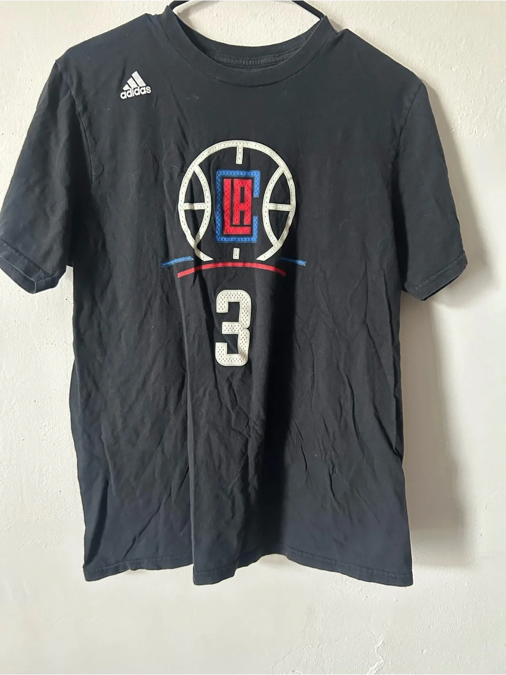 adidas Men’s Black LA Clippers #3 Graphic Tee with Red & Blue Accents